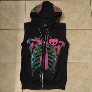 VTG Sweet Love Ribcage Vest 90s Punk Black Hoodie Size XL